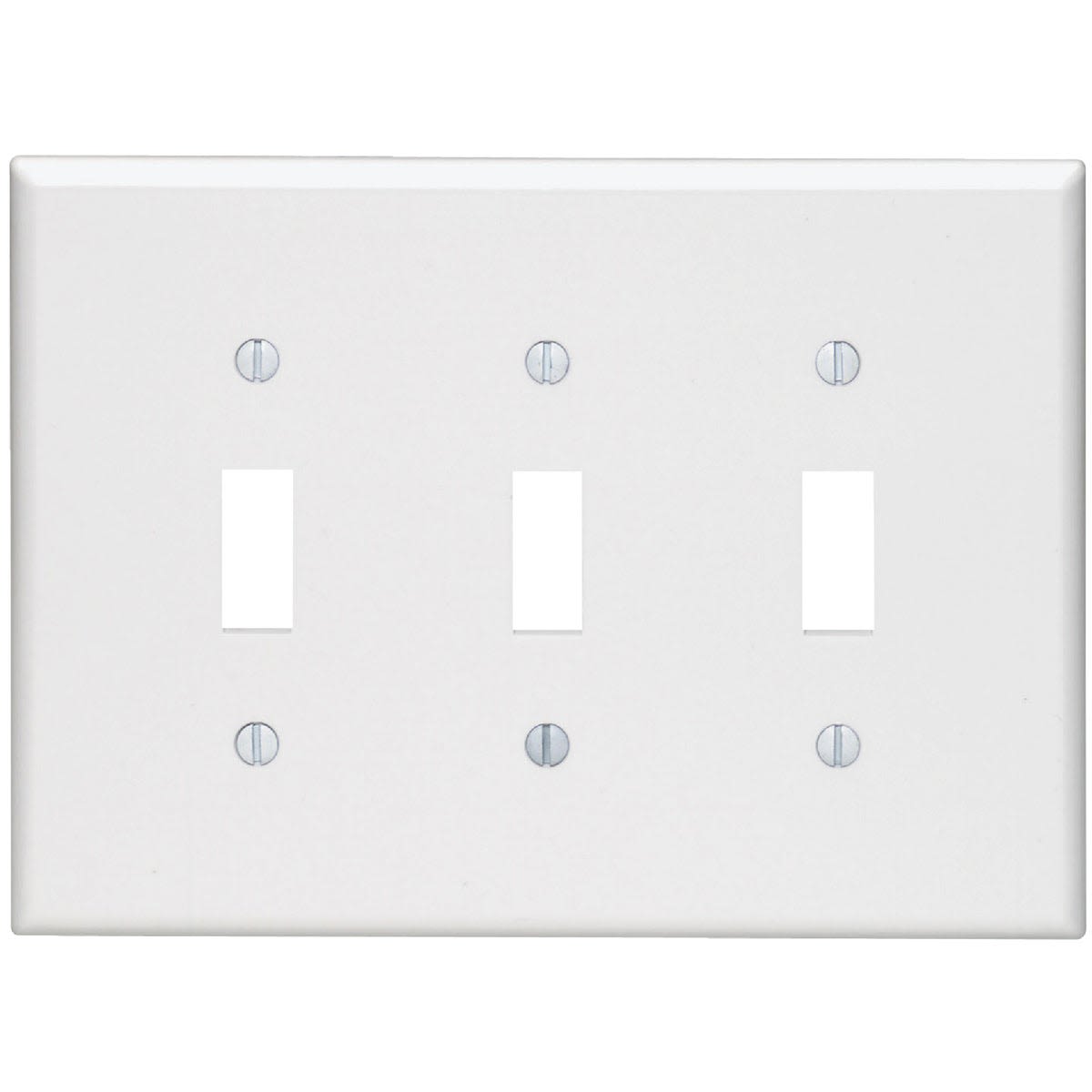 White 3-gang toggle switch wall plate with smooth finish, suitable for electrical home improvement projects and tools