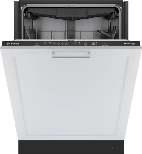 Open view of Bosch 800 Series 24-inch dishwasher with white panel and advanced control settings from Kitchen & Kitchenware collection