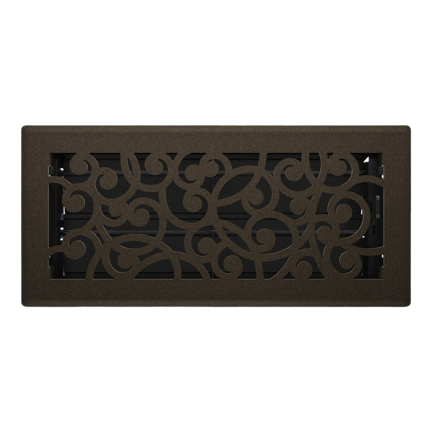 Bronze-colored metal floor register with decorative scroll pattern for plumbing and home improvement collections under $50