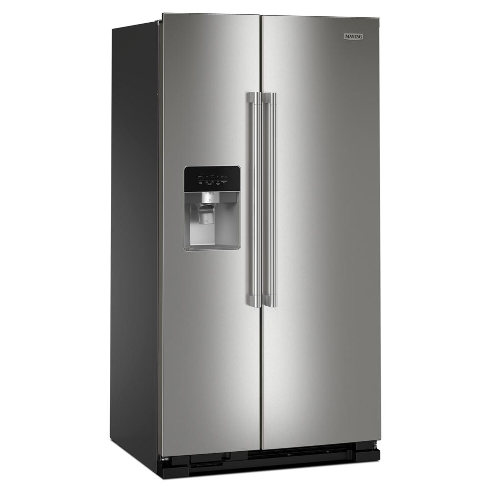 36-inch stainless steel side-by-side refrigerator with water and ice dispenser in kitchen and appliances collection