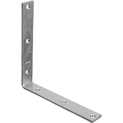 Zinc-plated steel corner brace with pre-drilled holes for reinforcement in building hardware and lumber materials collections