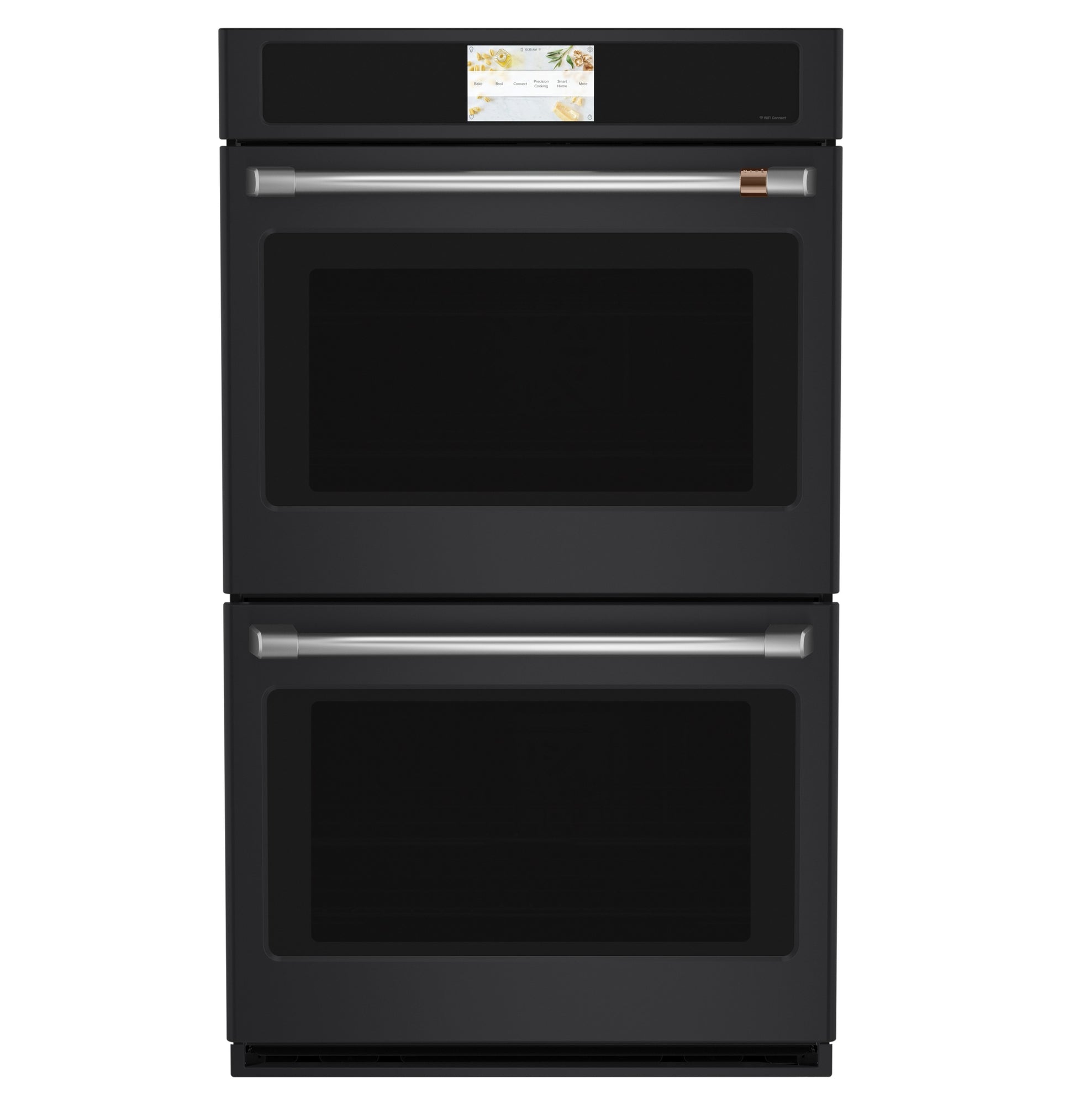 Black built-in double wall oven with stainless steel handles and digital touchscreen control in Kitchen & Kitchenware collection