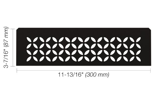 Matte black rectangular wall shelf with floral cutout pattern for tile flooring and home improvement storage