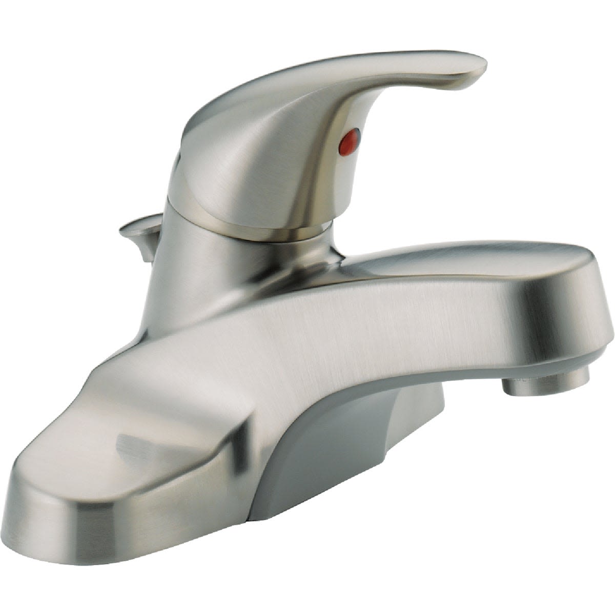 Brushed nickel single-handle centerset faucet for bathroom sinks in bathroom and plumbing collections under $100