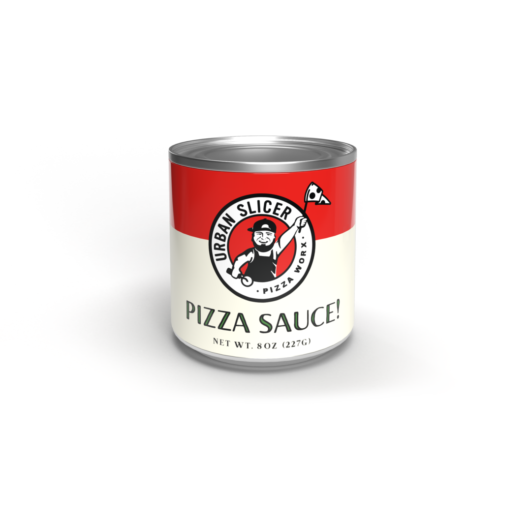 8 oz. can of Urban Slicer pizza sauce in red and white packaging for grilling sauces and food collections