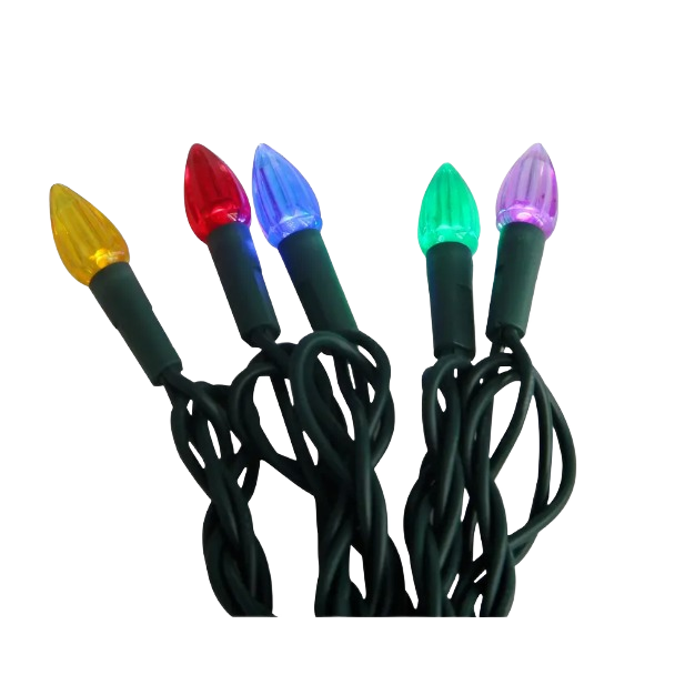 Set of five vibrant diamond-shaped LED bulbs on green wire for decorative lighting and home improvement use
