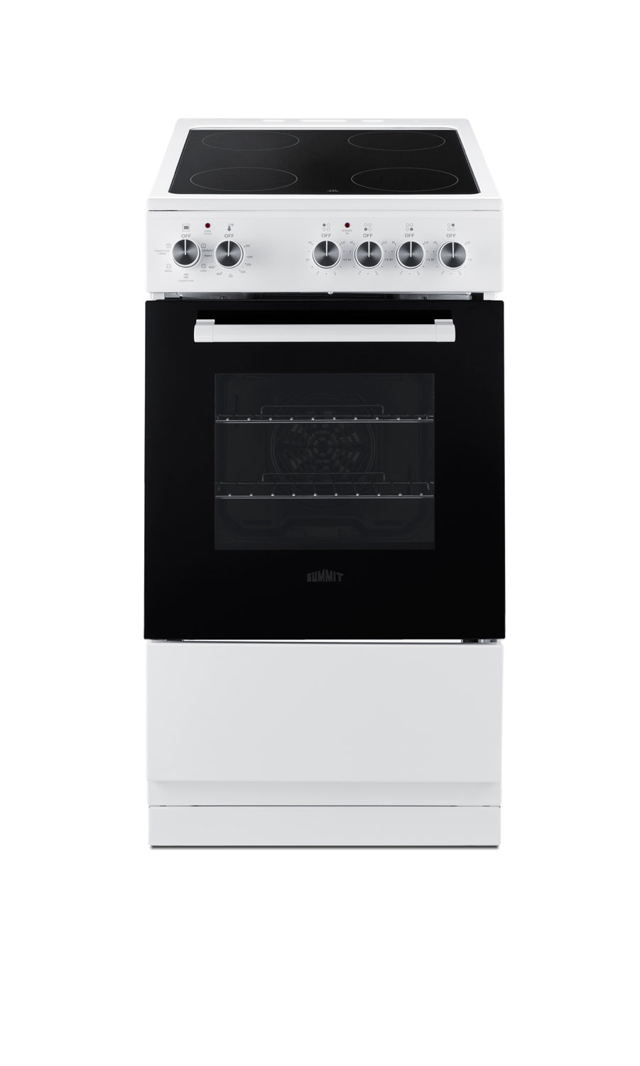 white electric smooth-top range with front control knobs and oven window in kitchen appliances collection