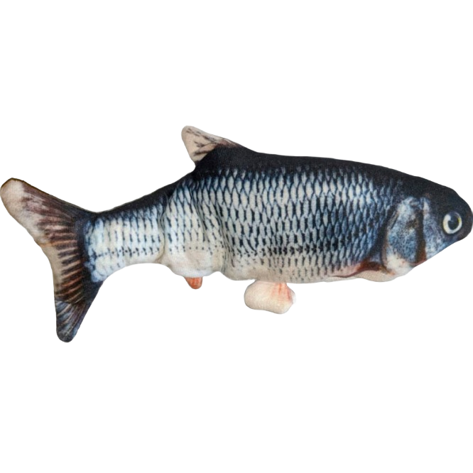Realistic plush fish toy with soft fabric and detailed scale pattern for pet play and enrichment