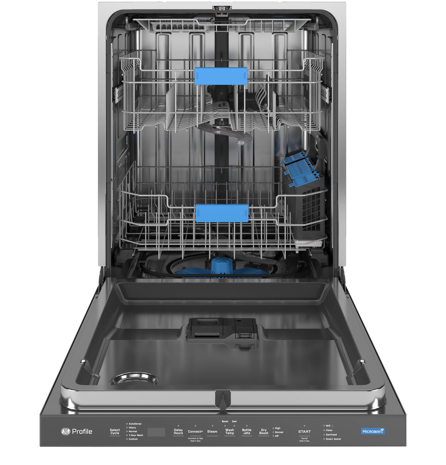Open stainless steel dishwasher with advanced cleaning racks and ENERGY STAR efficiency in dishwashers and kitchen appliances collection