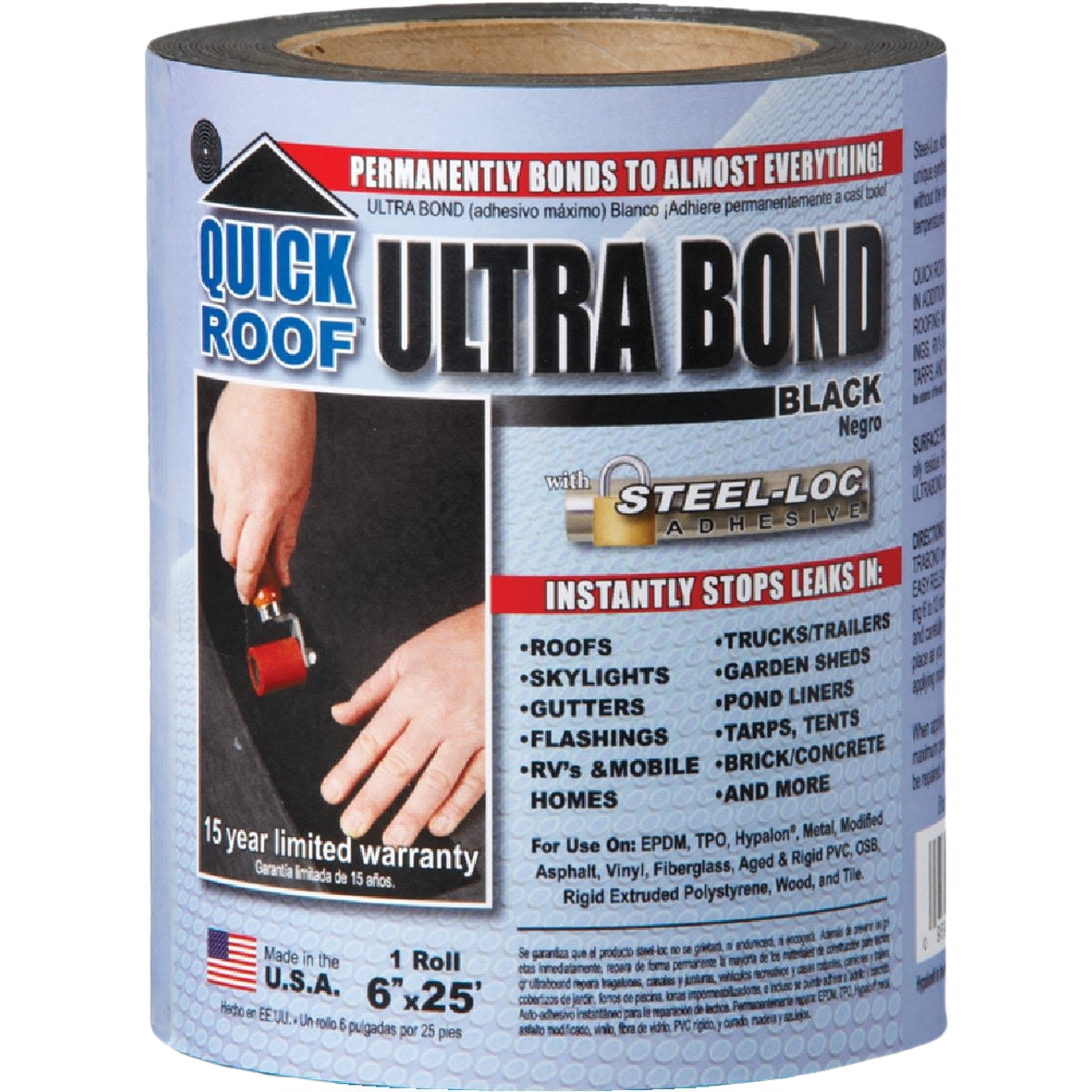Roll of black self-adhesive roof repair tape for home improvement in hardware and glue collections under $50