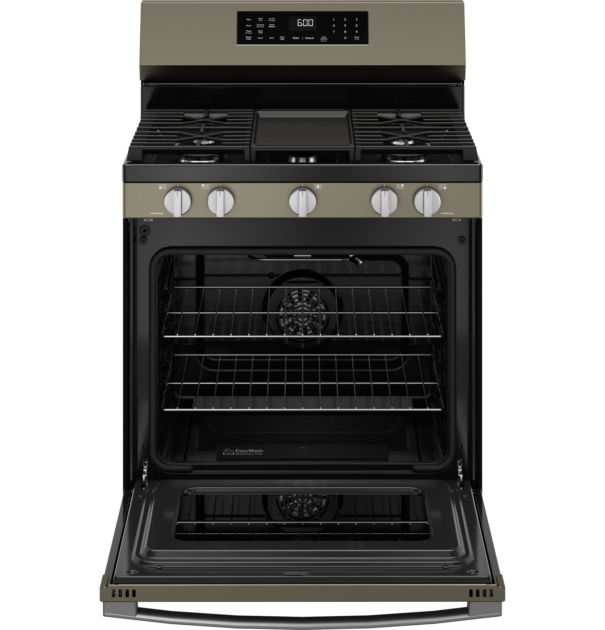 Free-standing gas range with open convection oven, five control knobs, and digital display from Ranges & Kitchen & Kitchenware collections