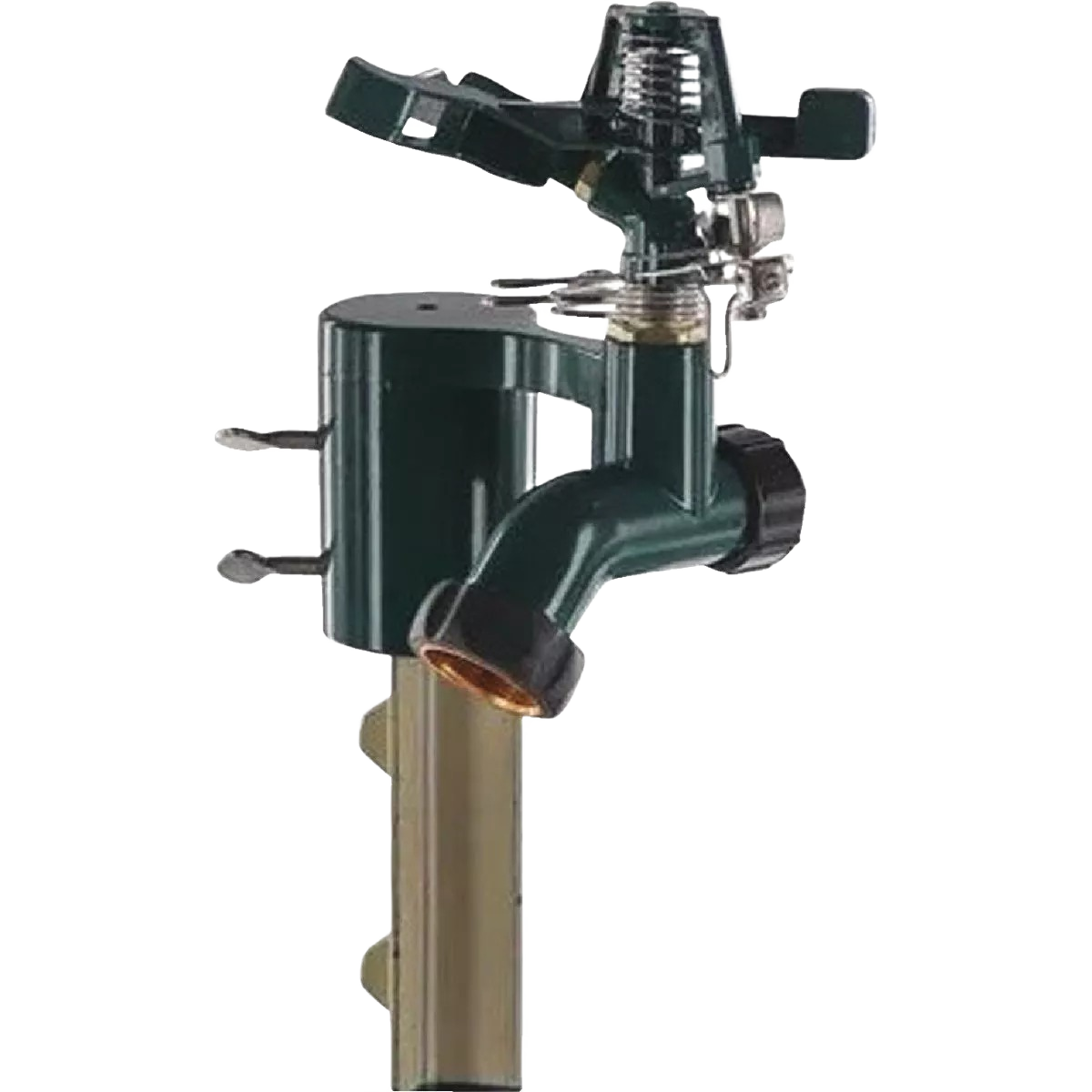 Metal T-post sprinkler with zinc impact head for yard irrigation and home improvement projects
