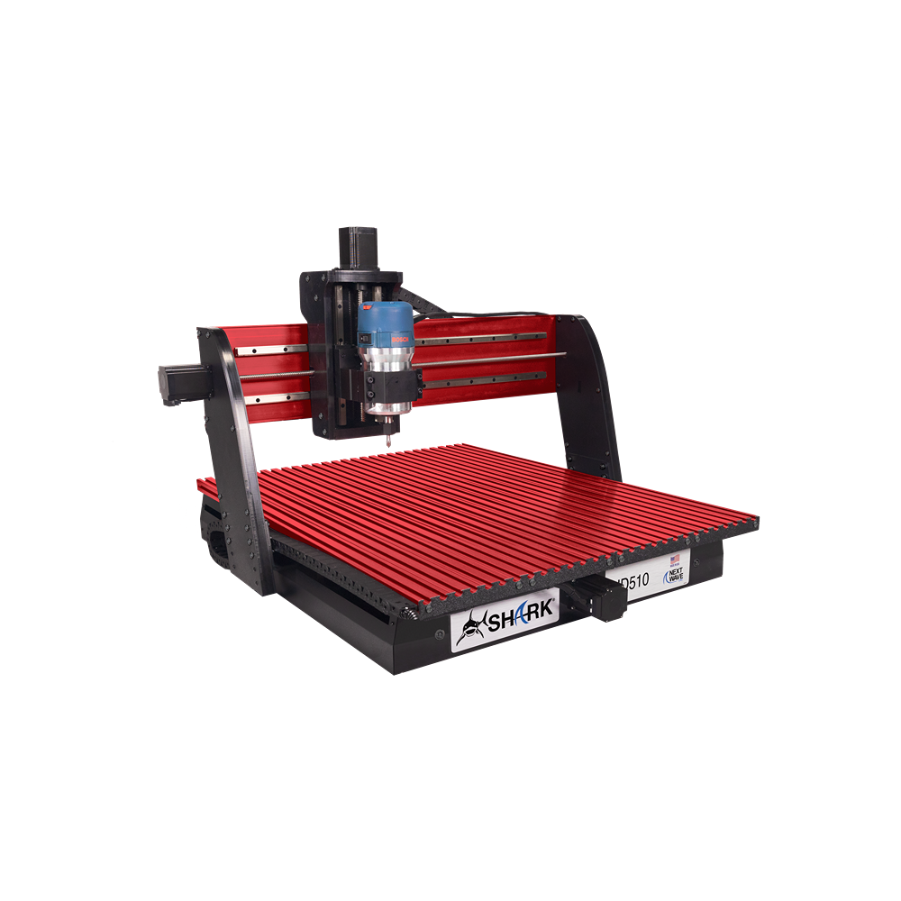 Compact desktop CNC machine with red and black frame for precision cutting and engraving in home improvement projects