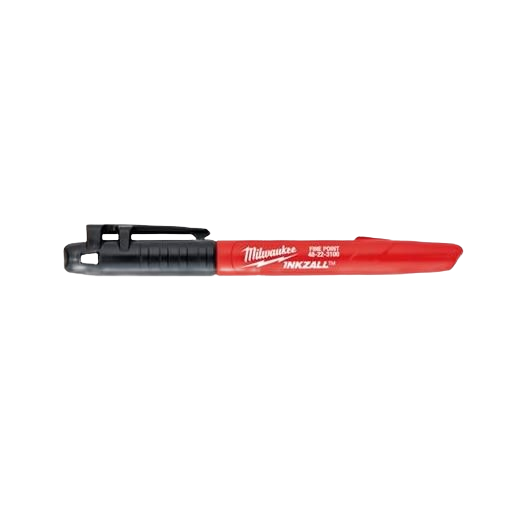 Red and black fine point marker designed for use on rough jobsite surfaces in hand and woodworking tool collections