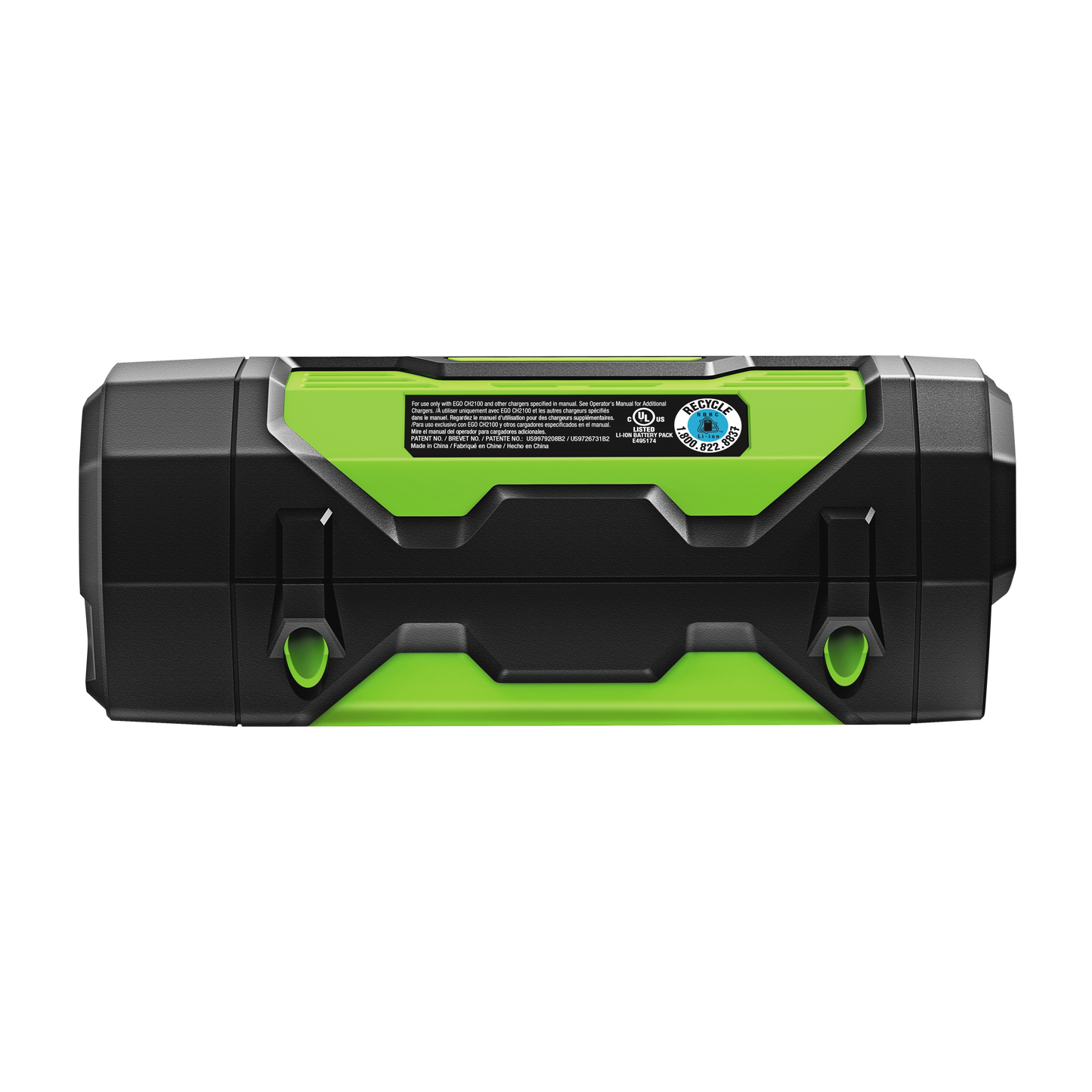 Black and green rechargeable lithium battery with fuel gauge, part of tool accessories and power tool batteries collection