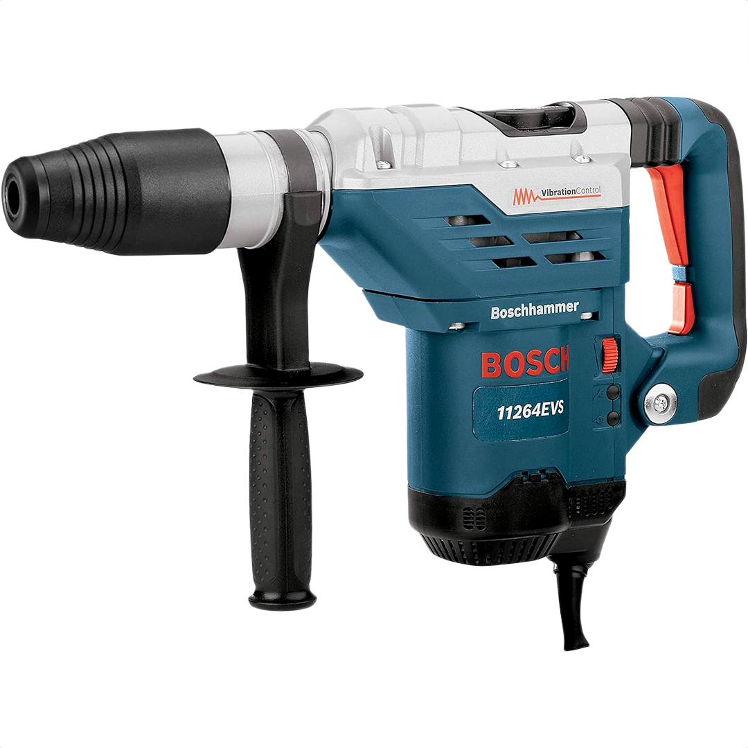 Blue and gray Bosch SDS-max 1-5/8 inch combination hammer drill with side handle for home improvement tasks