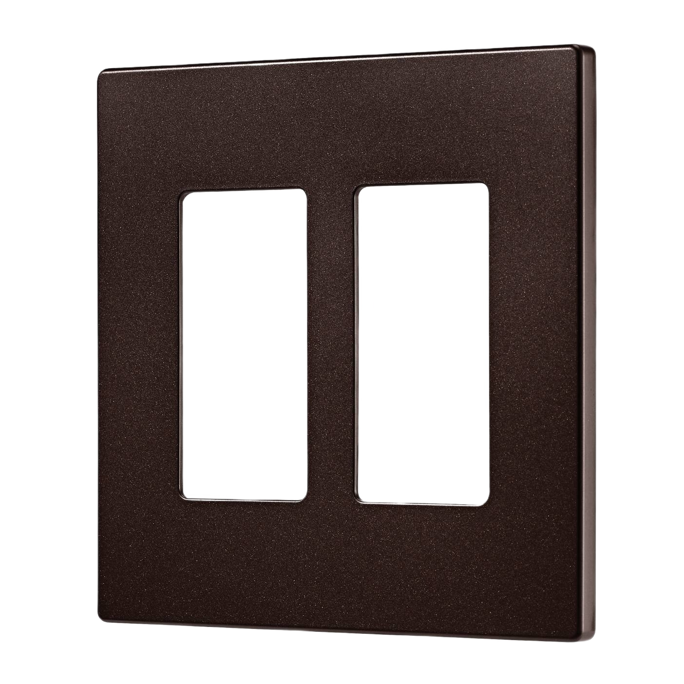Oil rubbed bronze screwless wall plate with two rectangular openings for home improvement use
