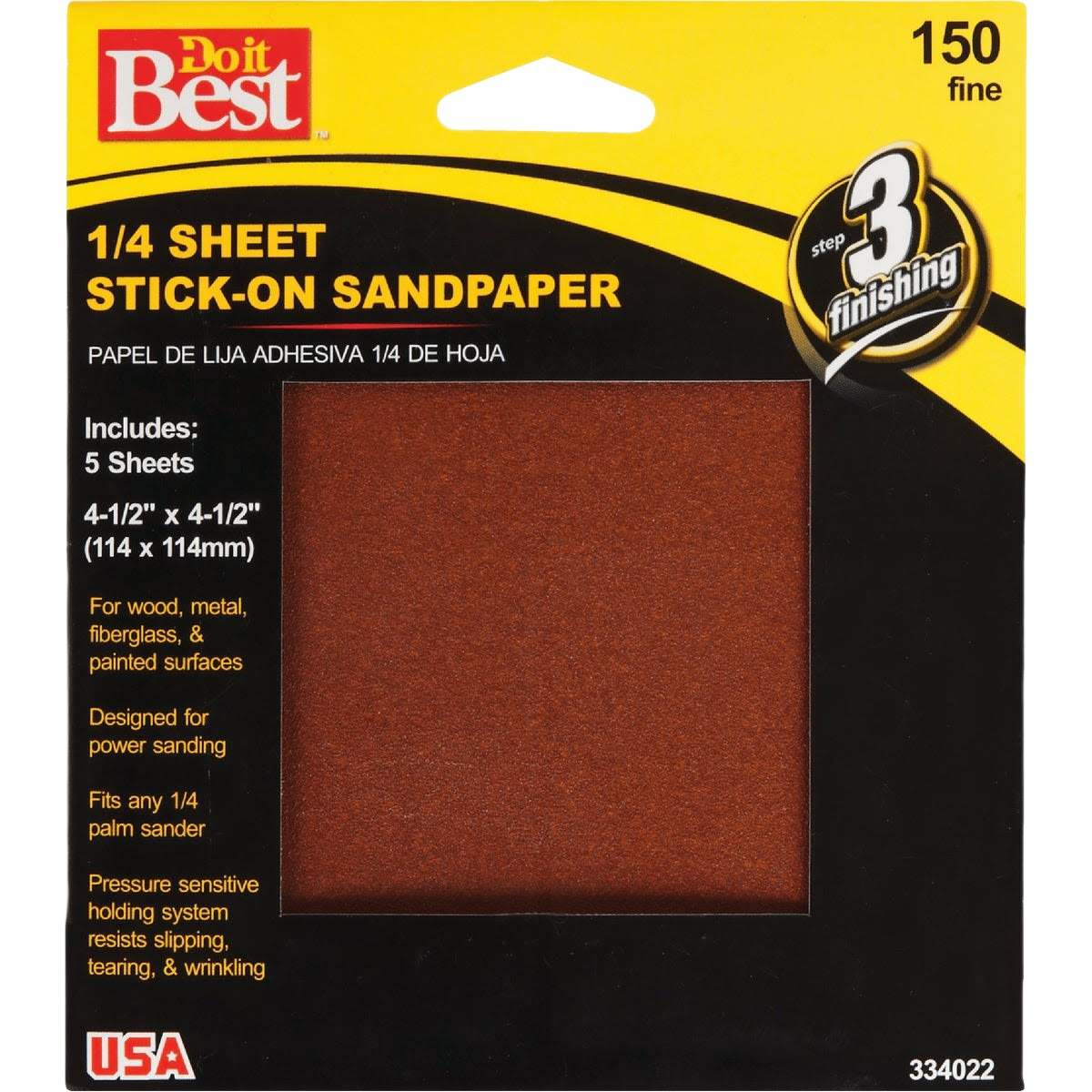 Pack of five 150-grit fine stick-on sheets for palm sanders in sandpaper and paint supplies collections