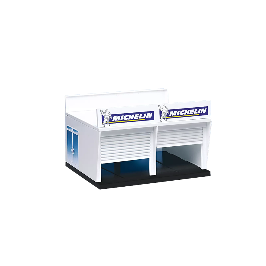Double garage pit lane with Michelin branding for slot car sets from Vehicles & Remote Controlled Toys collection under $50