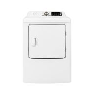 White front load gas dryer with control panel and door handle, part of washers and dryers appliance collection