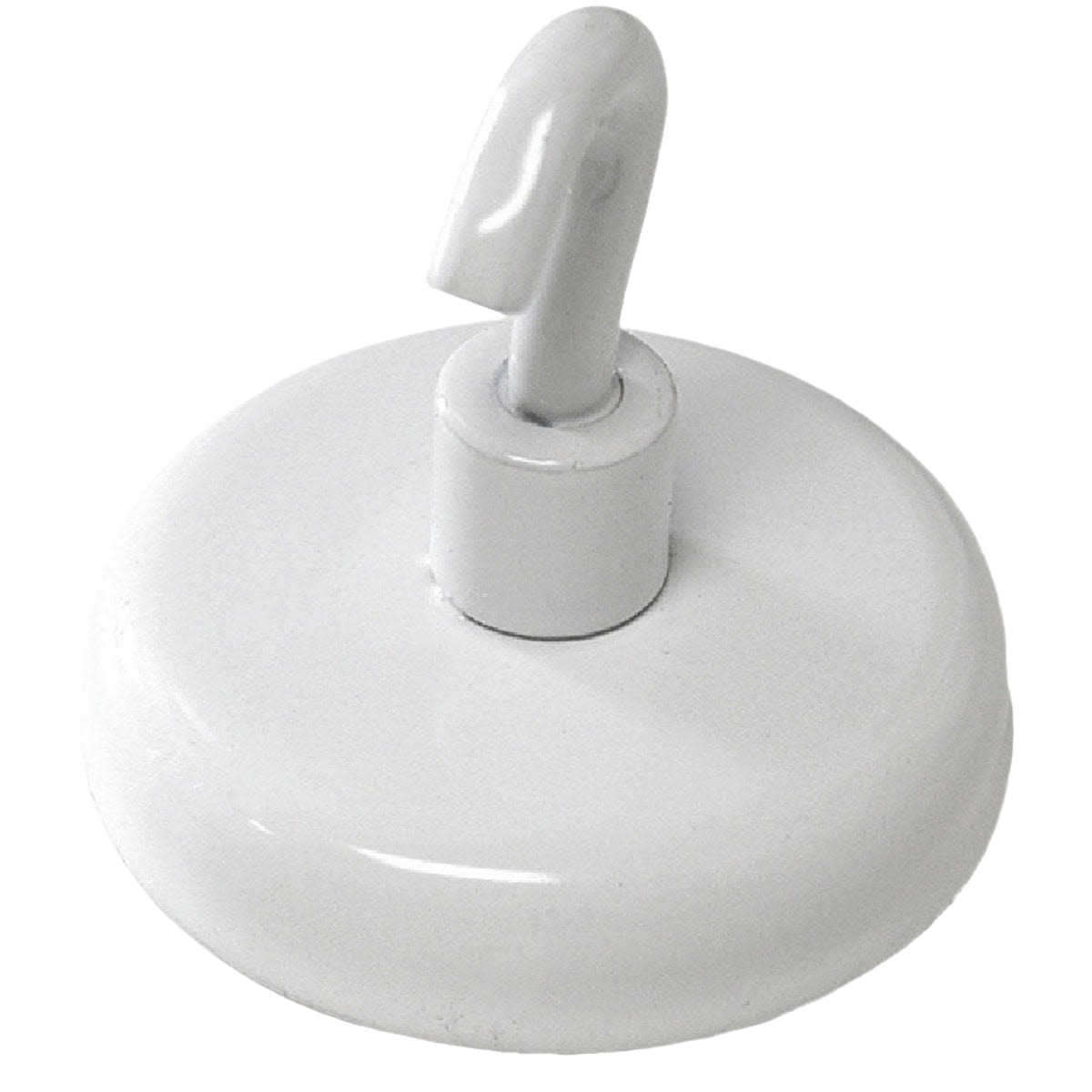 White enamel-coated magnetic hook with round base for versatile hanging in hardware and office organization collections
