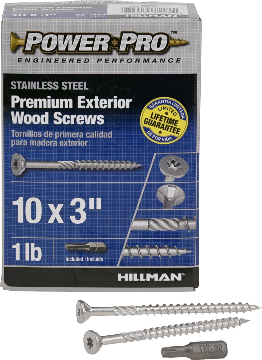 Power Pro Premium 305 Stainless Steel Wood Screws (#10 x 3") - 1lb Box - 66 pc