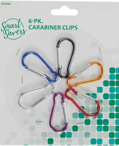 Set of six assorted colored metal carabiner clips for versatile use in tools and home improvement tasks