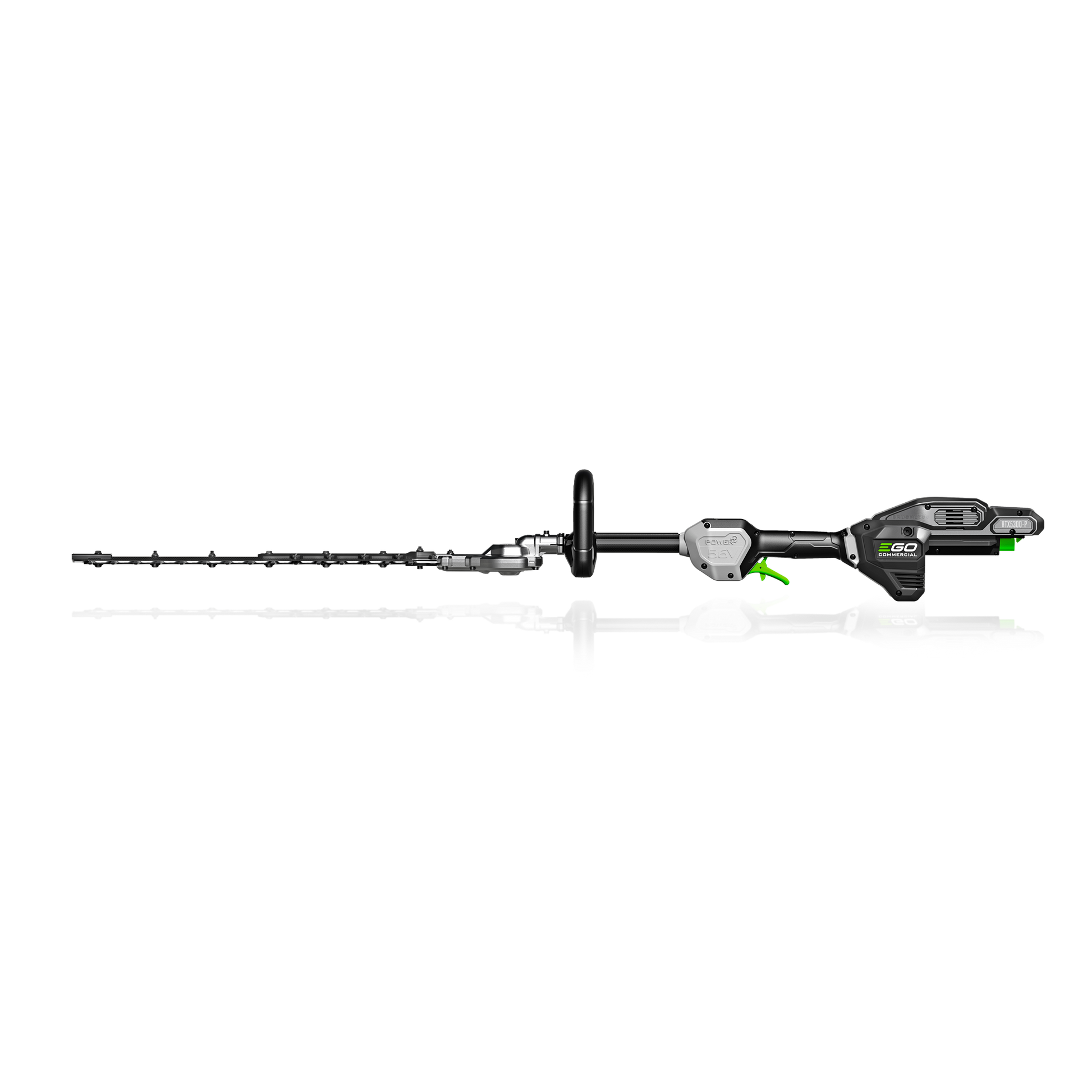 Black and green cordless pole hedge trimmer with 21-inch blade for professional home improvement tasks