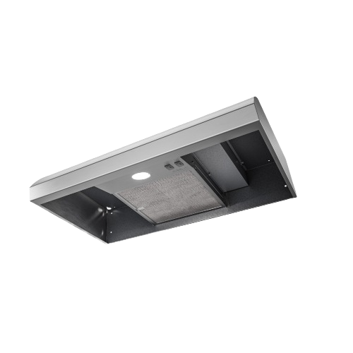 Under-cabinet stainless steel range hood with LED light and ventilation for home improvement projects