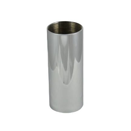 Chrome-plated cylindrical flange extension with threaded interior for tub and shower plumbing applications
