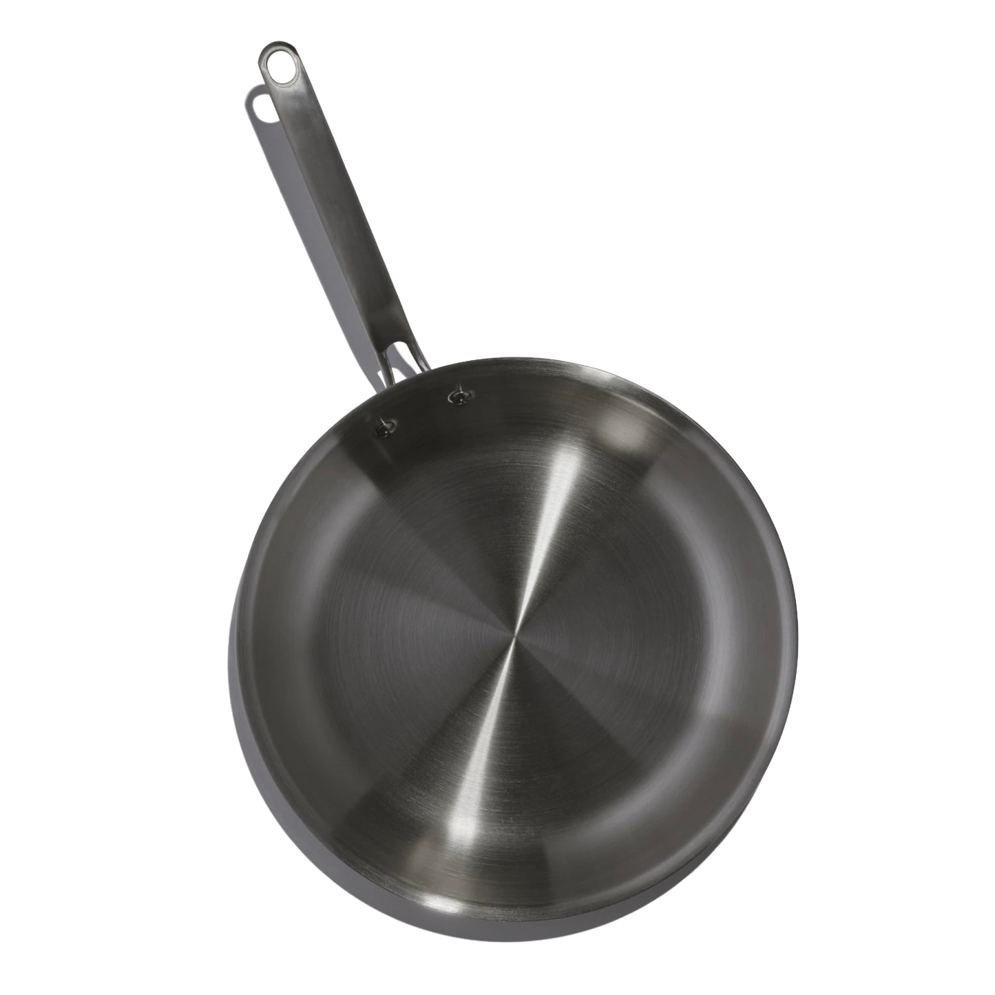 Stainless steel fully clad fry pan with ergonomic handle for even heat distribution in kitchenware collection
