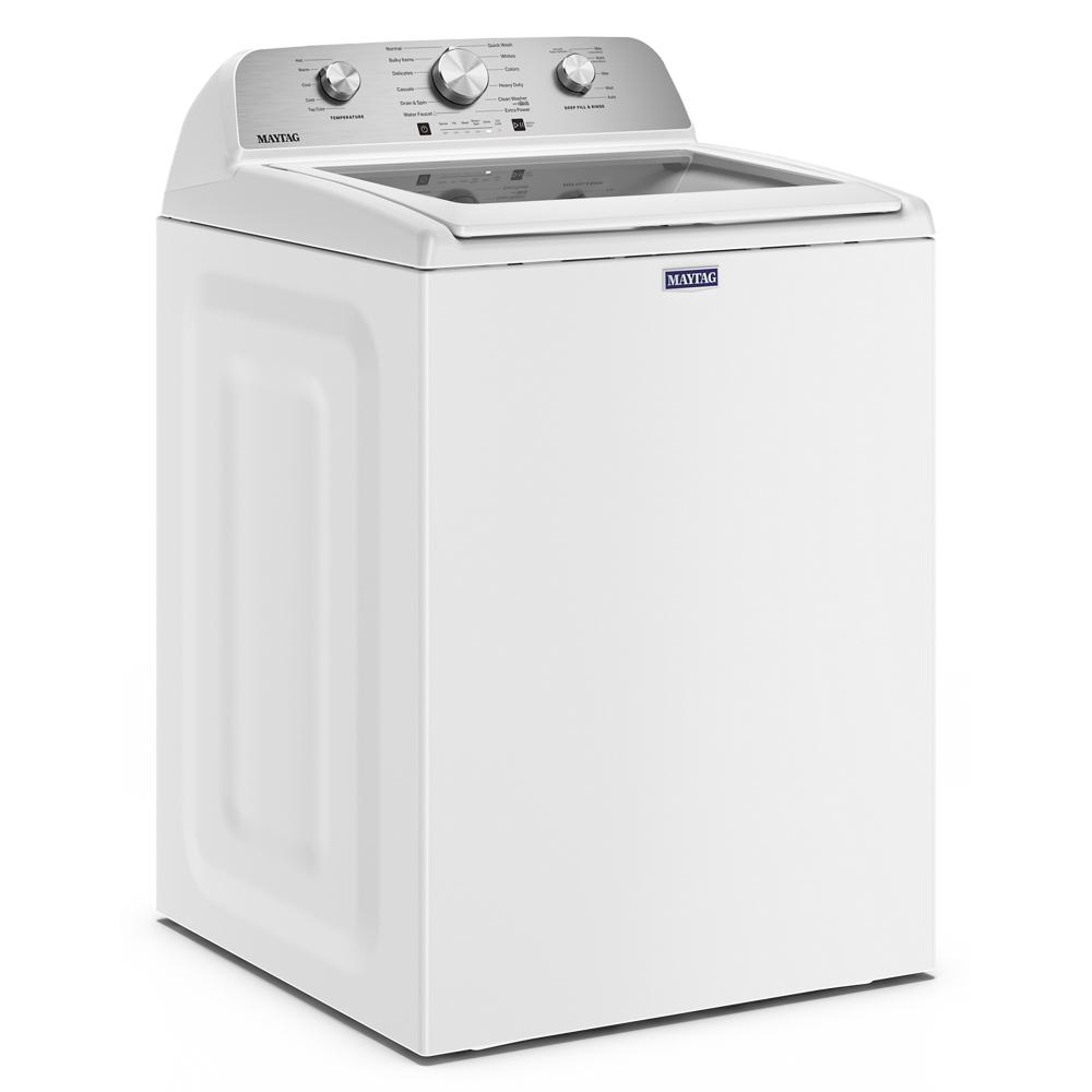 White top load washer with agitator and stainless steel control panel featuring three knobs, part of Washers, Appliances, and Washers & Dryers collections at Hartville Hardware.