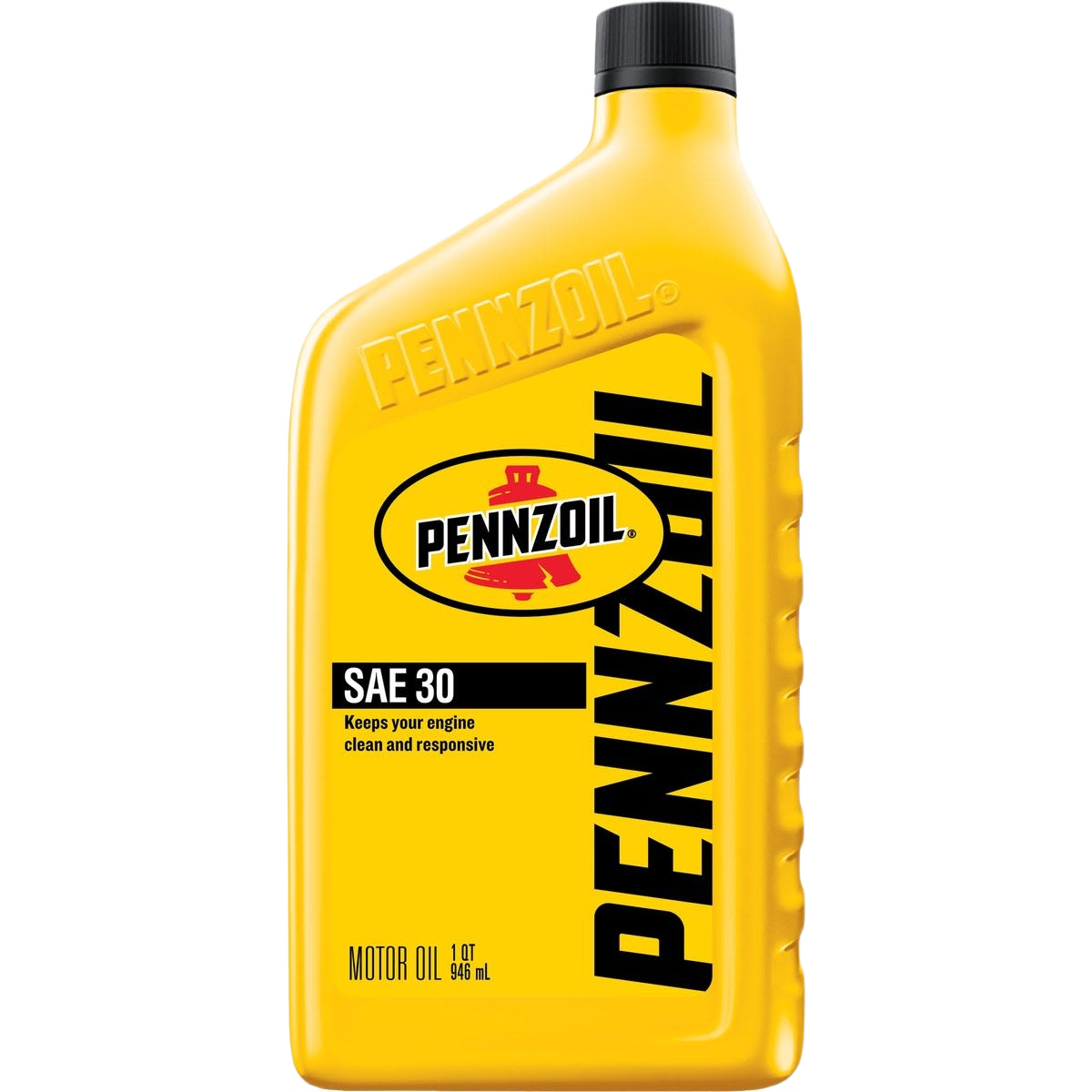 Yellow container of SAE 30 motor oil designed for engine protection in automotive and lubricants collections