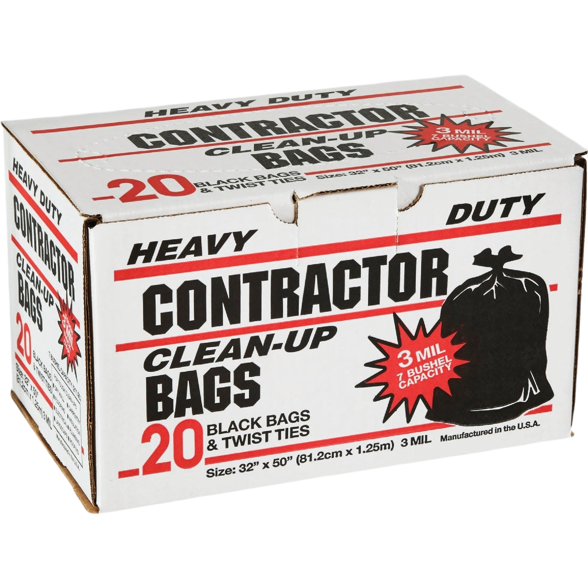 Box of heavy-duty contractor clean-up bags with twist ties for trash and recycling in Cleaning and Trash Bags collections