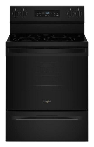 Black electric range with smooth cooktop and digital control panel in kitchen appliances and electric ranges collection