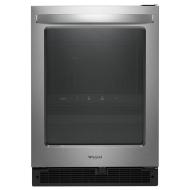 Stainless steel 24-inch wide undercounter beverage center with glass door and digital temperature controls, part of Refrigerators and Kitchen & Kitchenware collections.