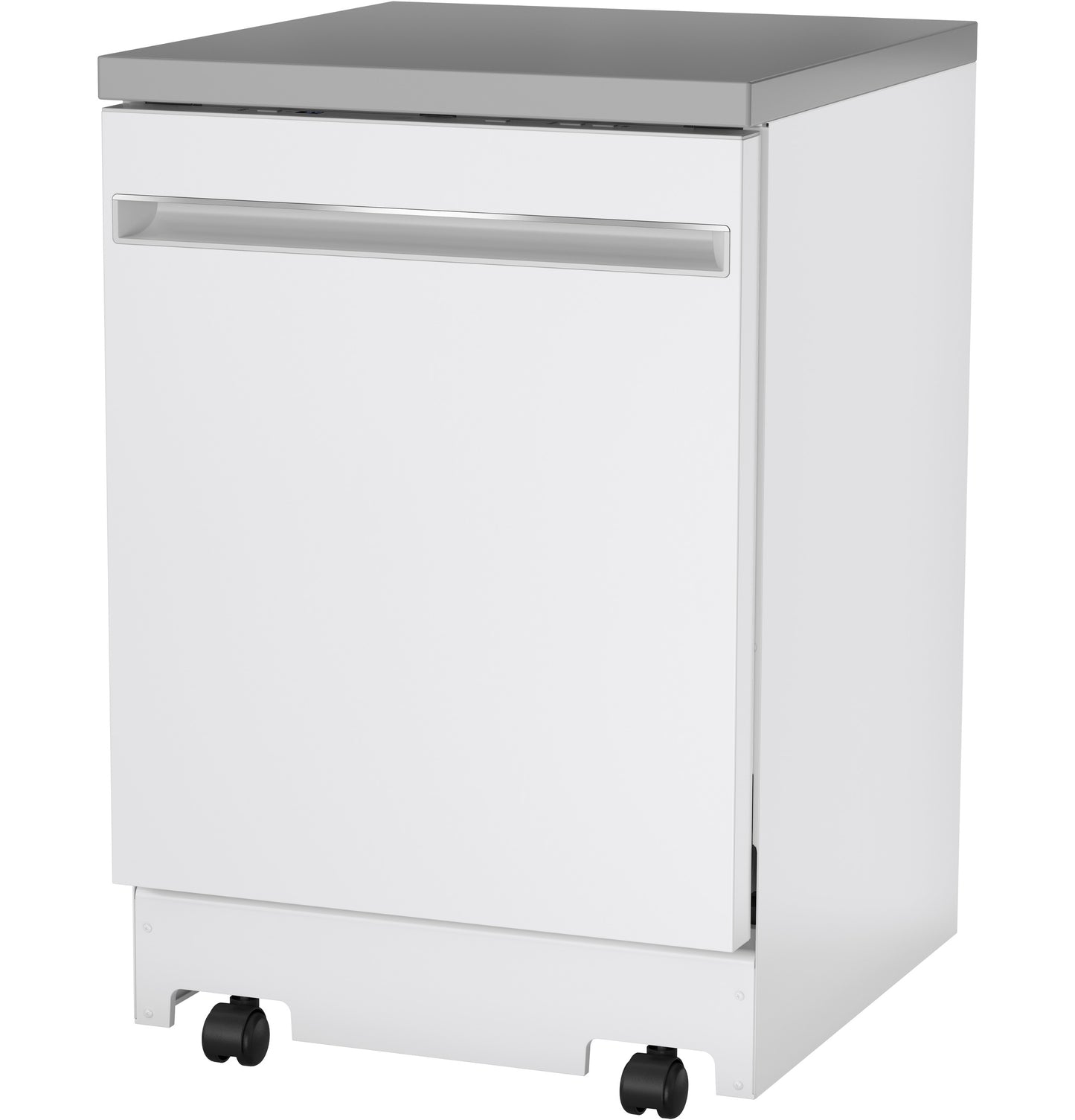 White portable dishwasher with stainless steel top and recessed handle on caster wheels in Kitchen & Kitchenware collections