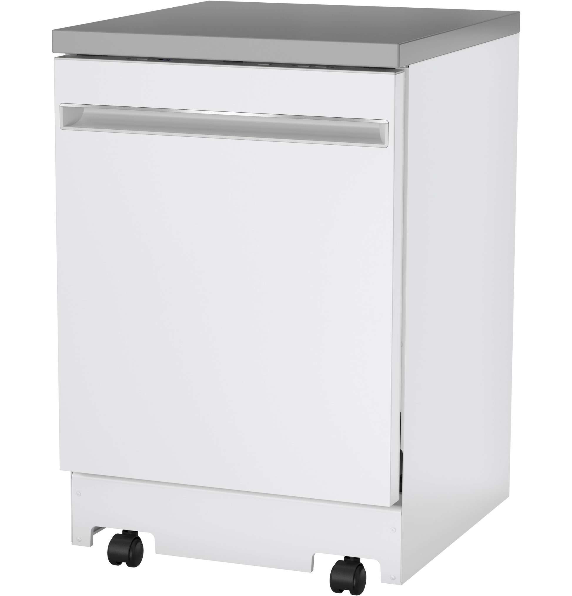White portable dishwasher with stainless steel top and recessed handle on caster wheels in Kitchen & Kitchenware collections