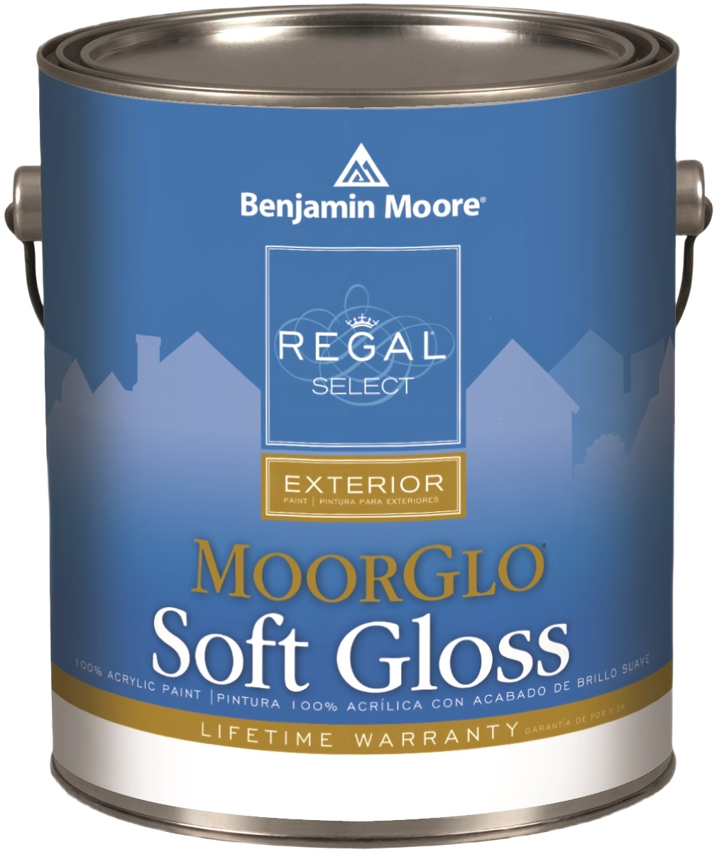 Benjamin Moore Regal Moorglo White Soft Gloss exterior paint in 1 quart for durable wall and door finishes under $50 collection