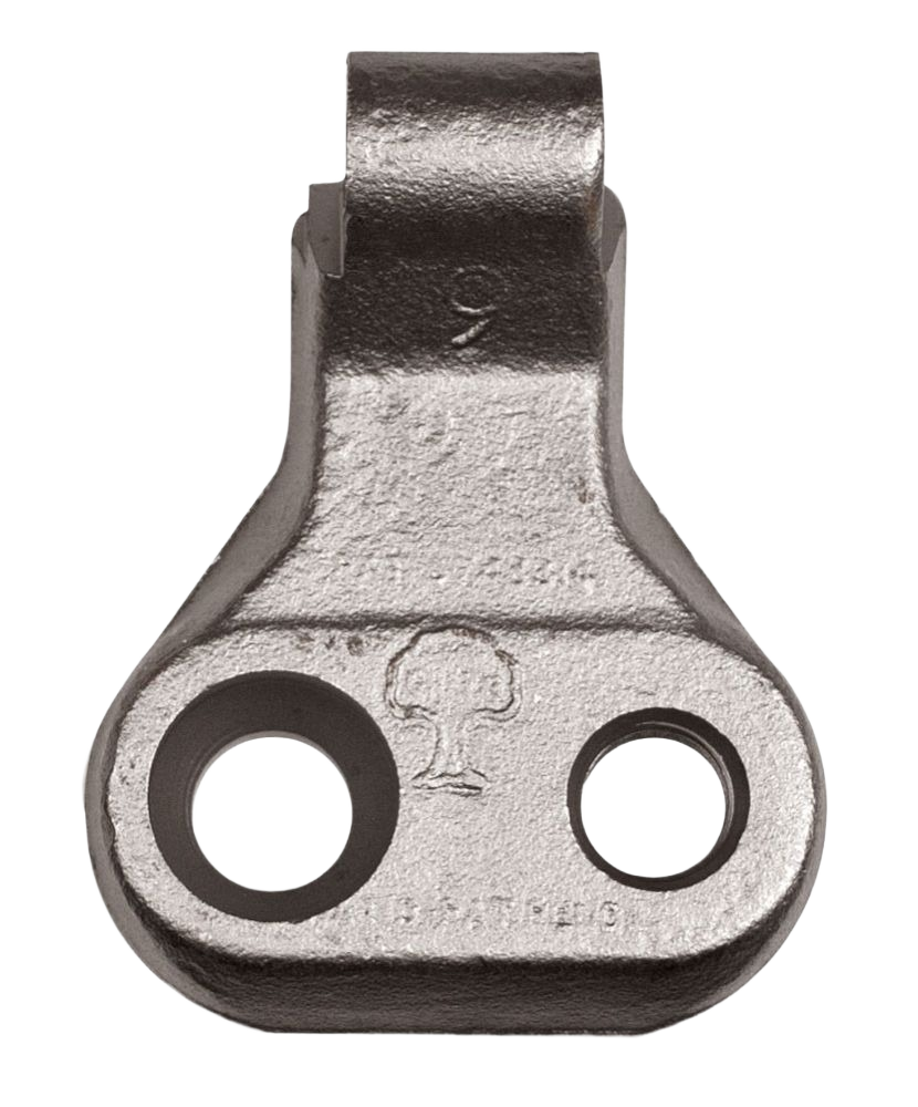 Heavy-duty through-hardened alloy steel angled pocket with dual mounting holes and embossed tree logo, designed for durability in Parts & Lubricants and All Products collections.