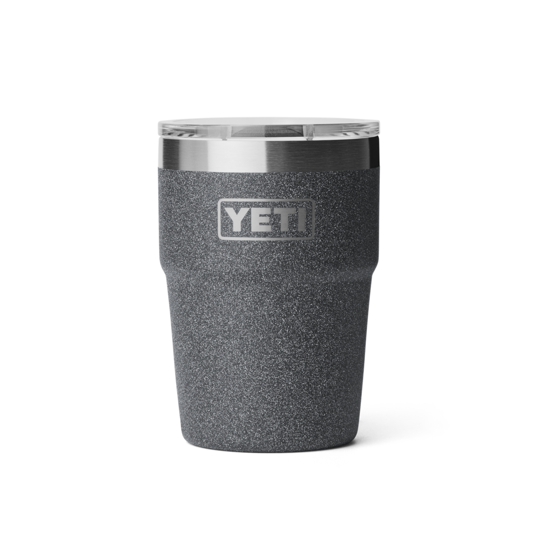 16 oz gray textured stackable insulated cup with clear lid made of sturdy stainless steel from drinkware collection