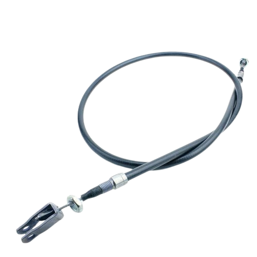 Left side brake cable with metal fittings and black protective casing for outdoor power tools and equipment repairs