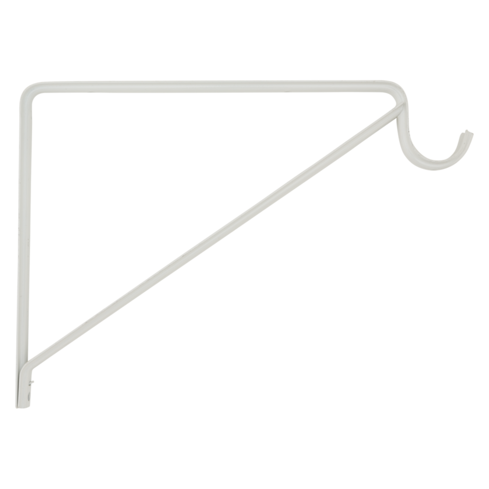White metal shelf and rod bracket with triangular support for closet rods and storage shelves under $50
