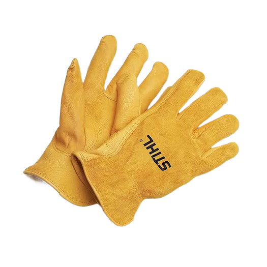 Pair of durable yellow leather work gloves with reinforced palms for landscapers and home improvement tasks