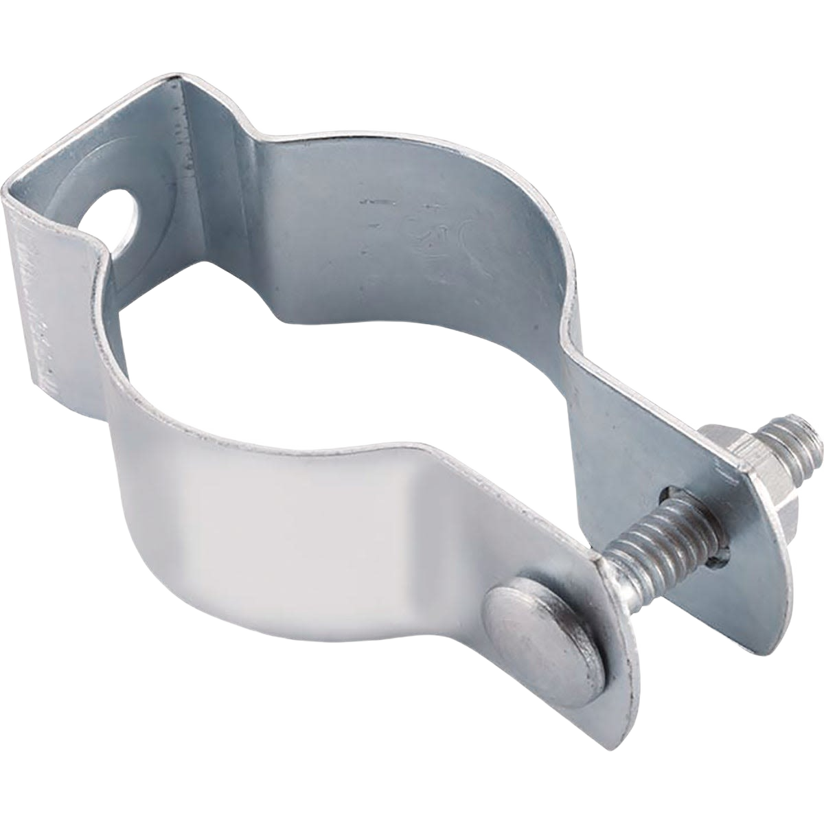 Galvanized steel conduit hanger with screw for securing EMT conduit in electrical and home improvement projects