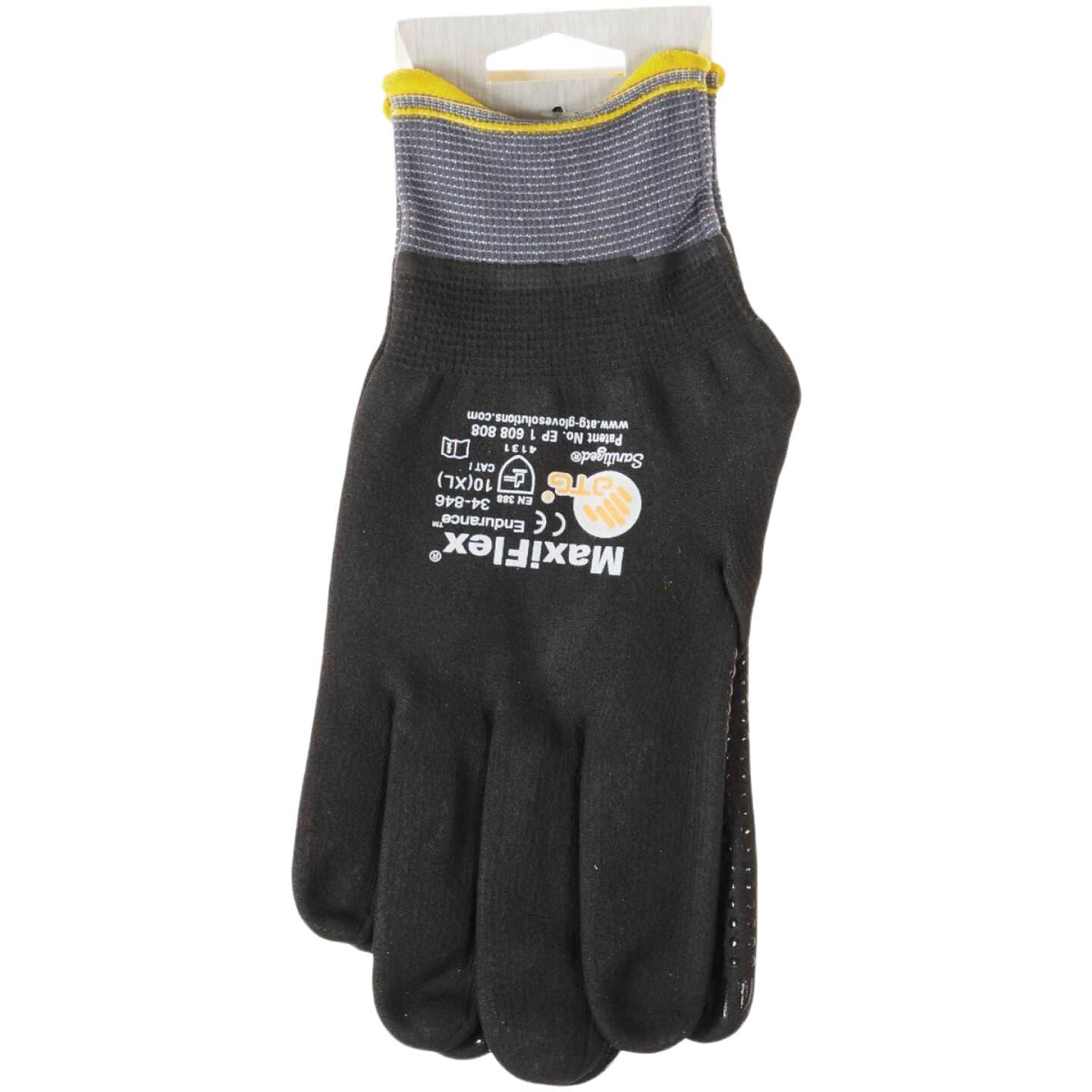 Black seamless knit nylon work gloves with nitrile micro-foam coating for enhanced grip, designed for comfort and durability in safety and hardware tasks.