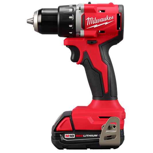 Compact red and black cordless drill with brushless motor and adjustable torque for precision home improvement tasks