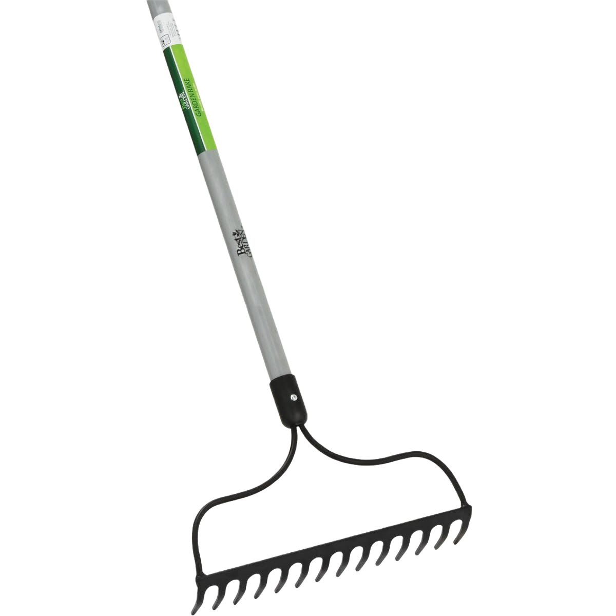14-inch steel bow rake with fiberglass long handle for garden cleanup in outdoor tools and lawn care collections