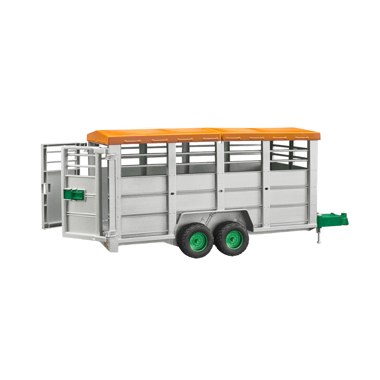 Toy livestock trailer with orange roof and green wheels designed for vehicles and toys collections under $100