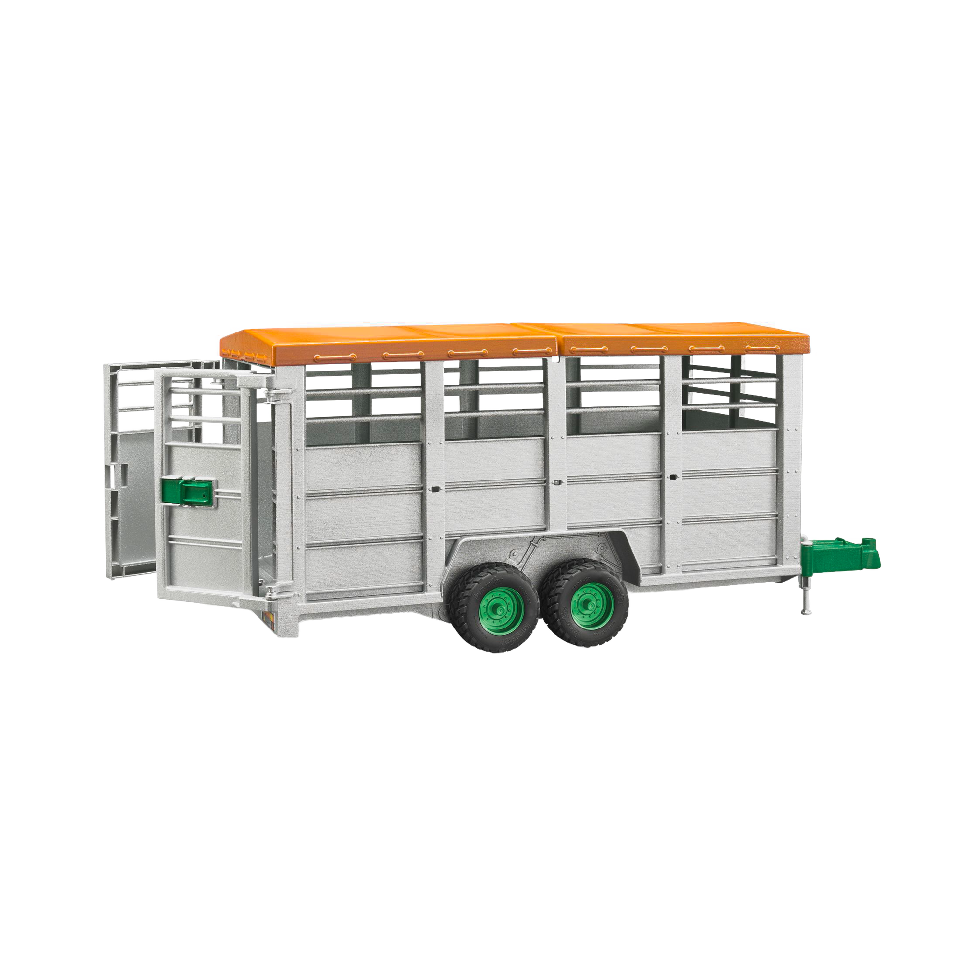 Toy livestock trailer with orange roof and green wheels designed for vehicles and toys collections under $100
